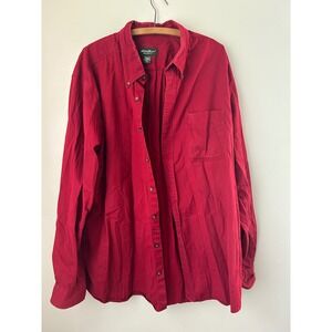 90s Preppy Eddie Bauer Mens Red Long‎ Sleeve Relaxed Fit Button Down Shirt XXL